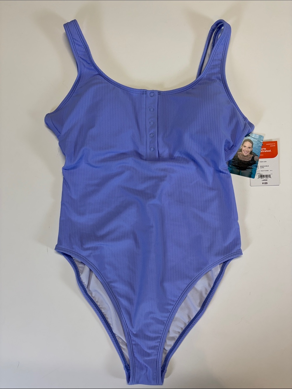 Sports Illustrated Lt Purple Ribbed One Piece Swimsuit Button Front  Size Large